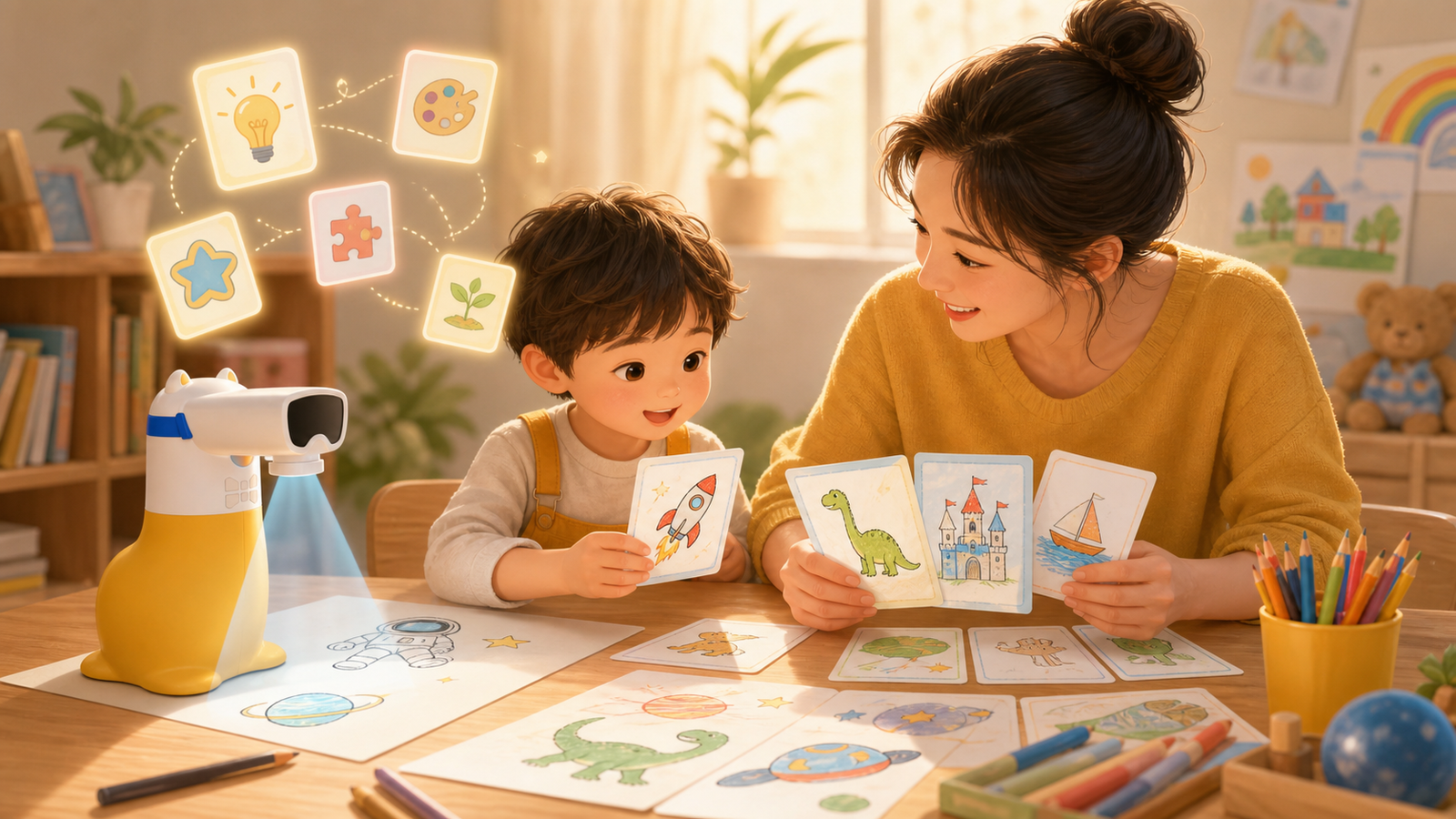 Parent and child choosing personalized creative learning activities