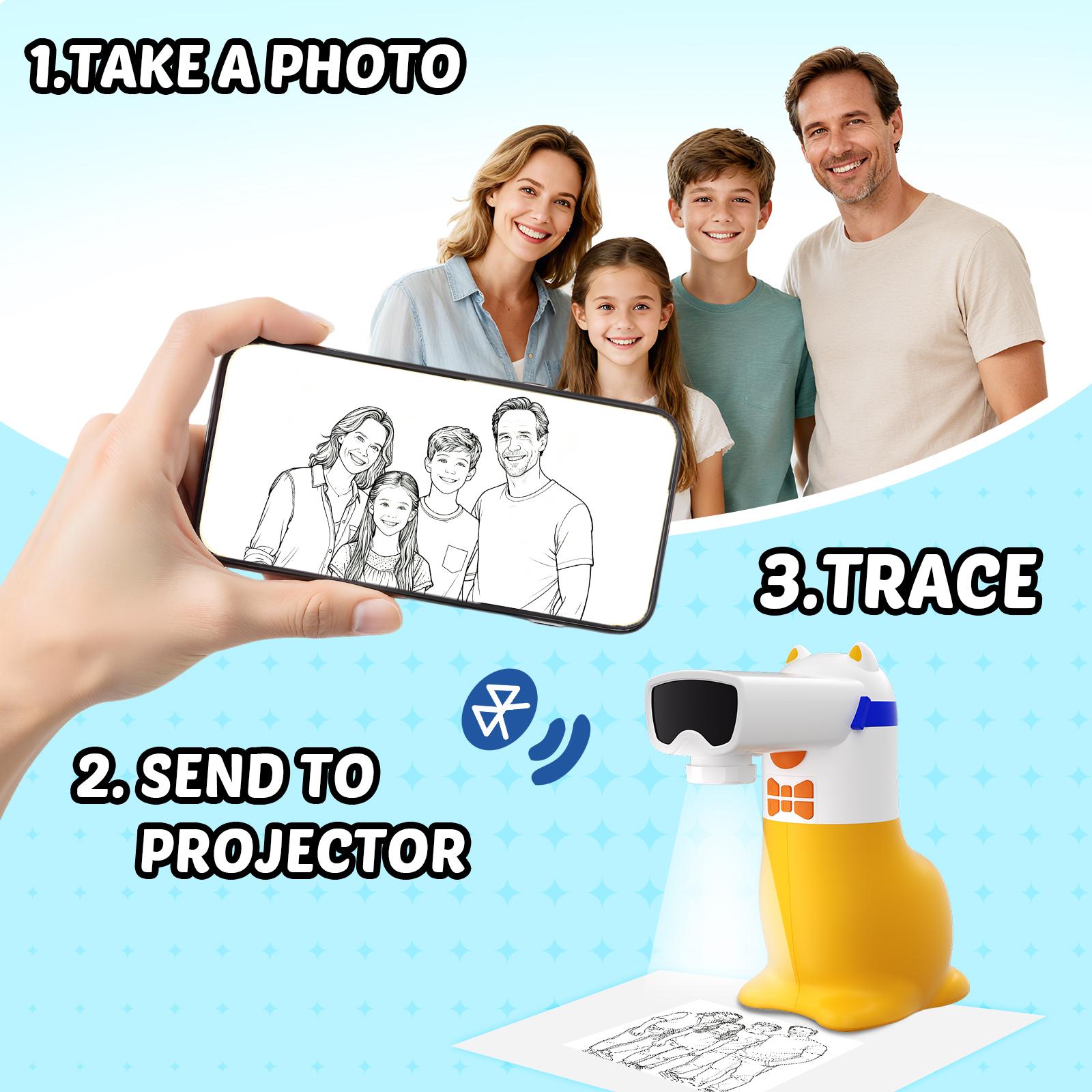 Kids drawing projector projecting an image for tracing