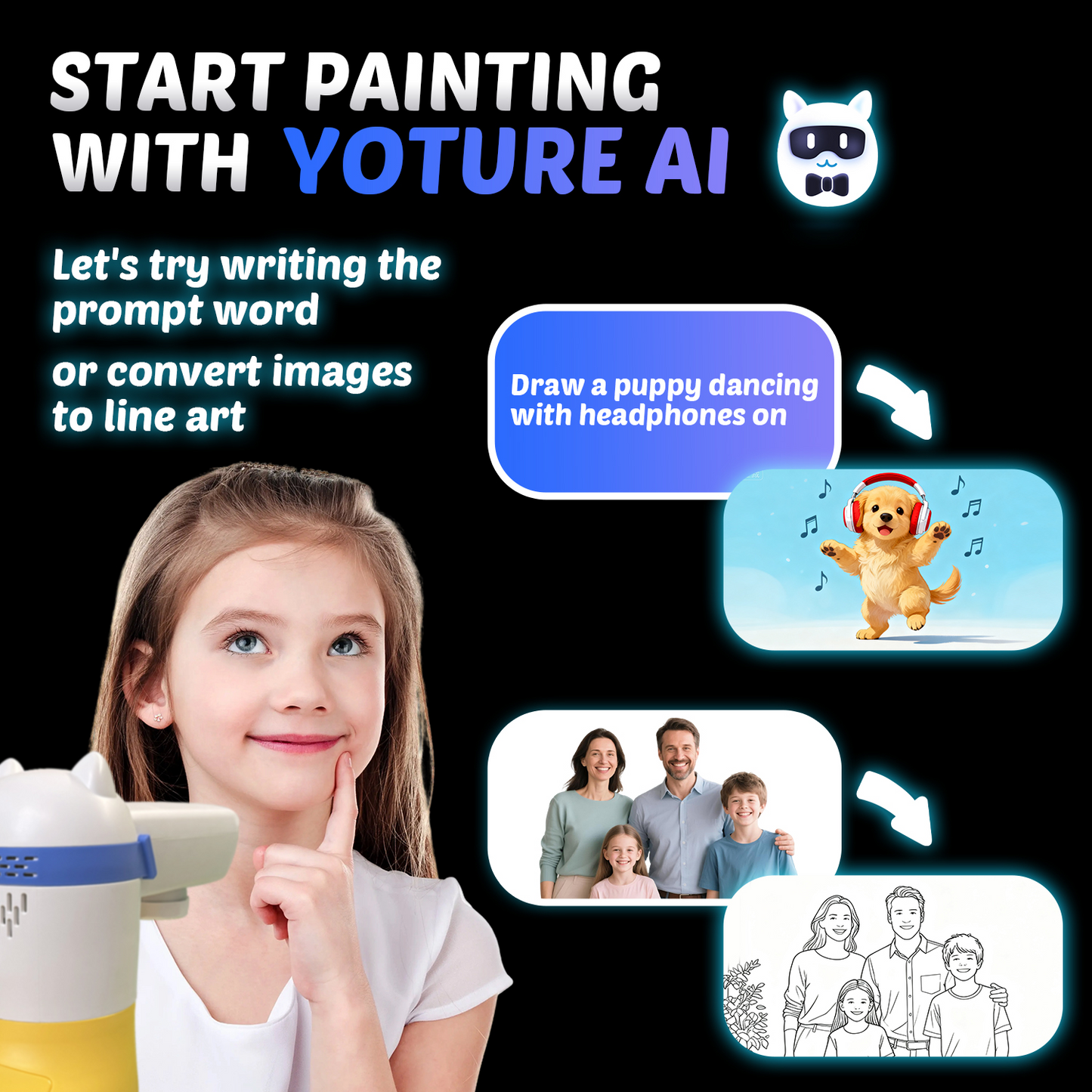 Smart Drawing Projector with built-in step-by-step learning images